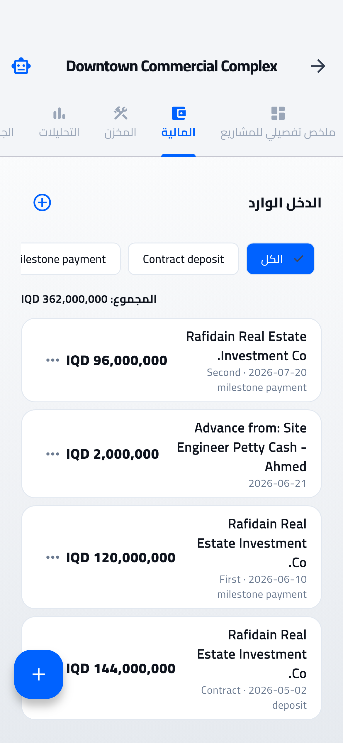 إيرادات ودفعات العقد